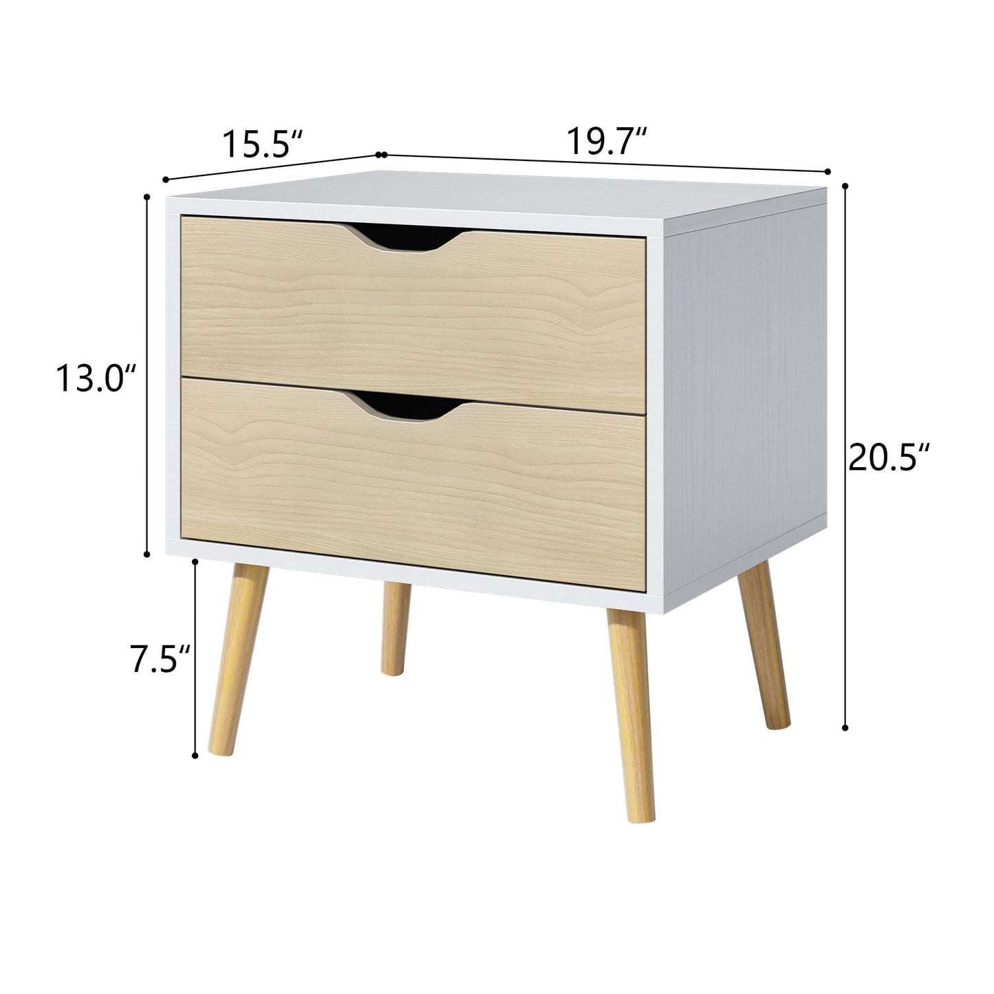 BVIUNTWO White Nightstand with 2 Drawer Dresser for Bedroom,Small White Oak Dresser with Drawers,End Table, Side Table for Bedroom,Living Room, Closet