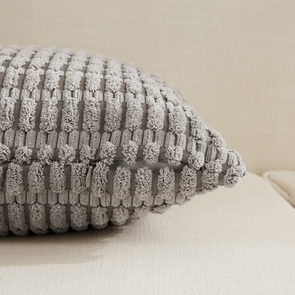 Fancy Homi 4 Packs Grey Decorative Throw Pillow Covers 18x18 Inch for Living Room Couch Bed, Rustic Modern Farmhouse Boho Home Decor, Soft Plush Corduroy Cute Accent Square Gray Cushion Case 45x45 cm