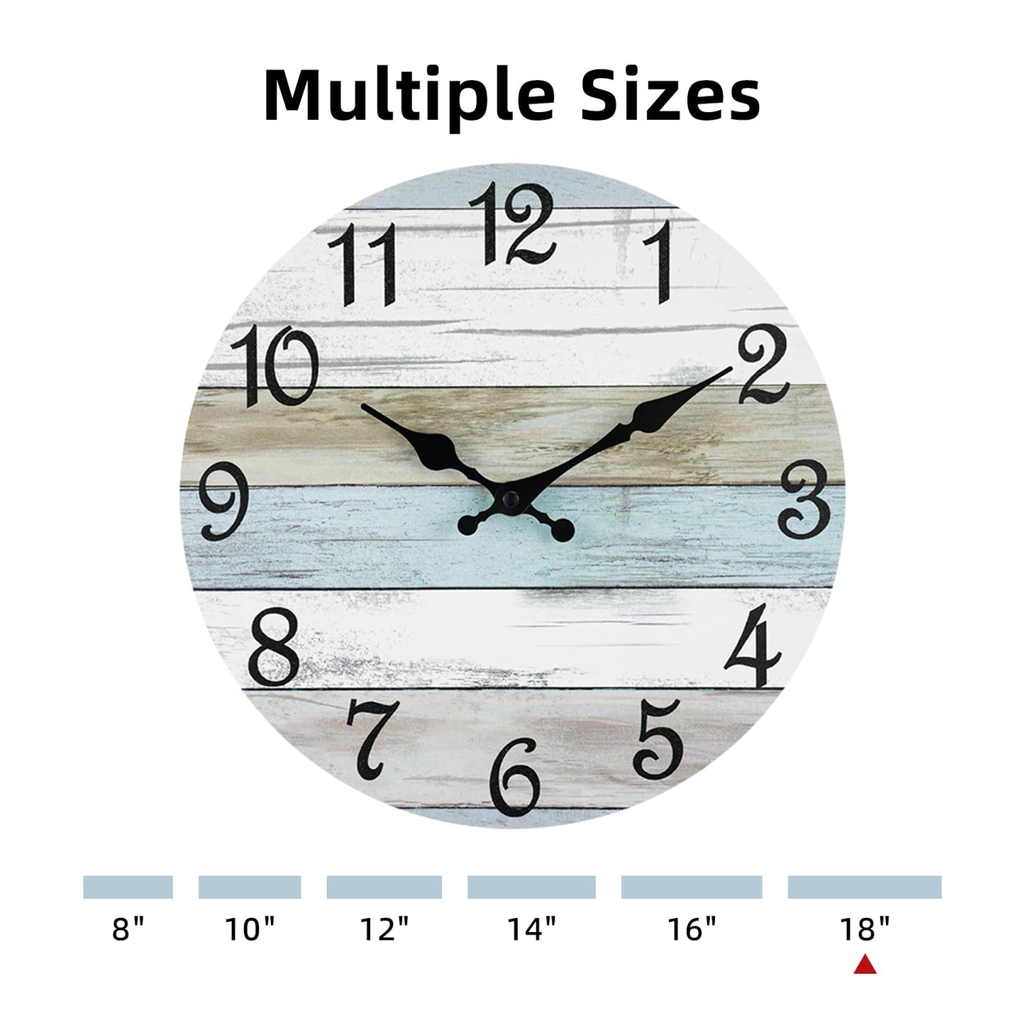 CHYLIN Wall Clock - 18 Inch Silent Non Ticking Wall Clocks Battery Operated, Wooden Rustic Farmhouse Larger Clock Decorative for Living Room, Kitchen (Blue White Brown)