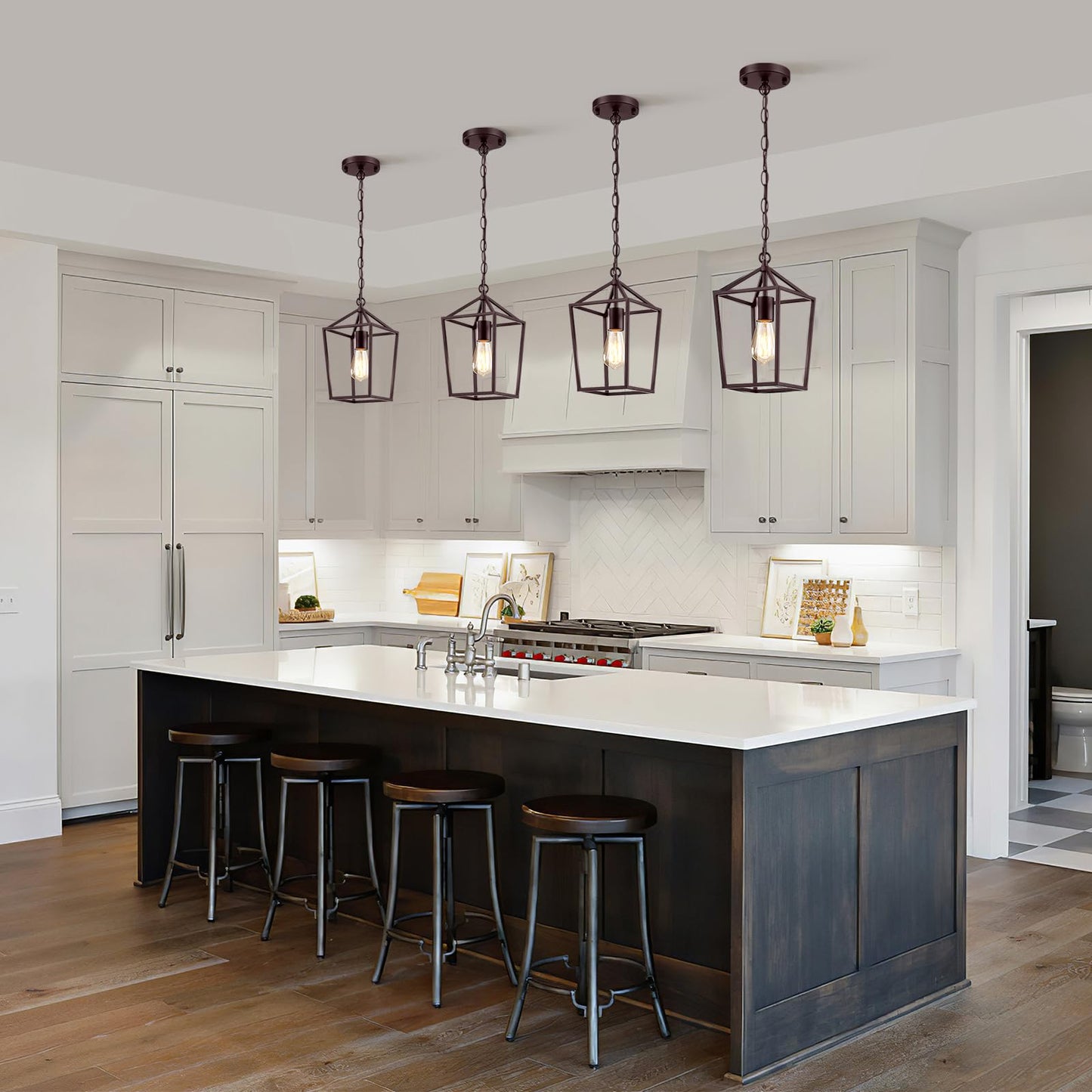 Sheetea 2-Pack Farmhouse Pendant Lights Kitchen Island, Pendant Light Fixtures Hanging Lamp for Dining Room, Modern Kitchen Pendant Lighting Over Island, Metal Cage Design, Brown