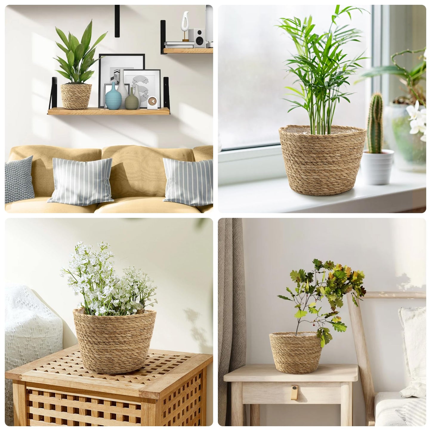 Athaliah Plant Basket, 3 PCS Plant Baskets Indoor with Plastic Liner, Water Hyacinth Woven Planters Flower Basket, Planter Basket for Rustic Boho Home Farmhouse Floor Potted Pots Decor