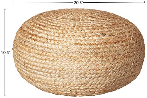 Decor Therapy Round Pouf Ottoman Footrest, Natural Jute Woven, Boho Pouf, Bohemian Style Casual Seating for Living Room, Bedroom, Patio Decor 19"x 19"x 10.5"