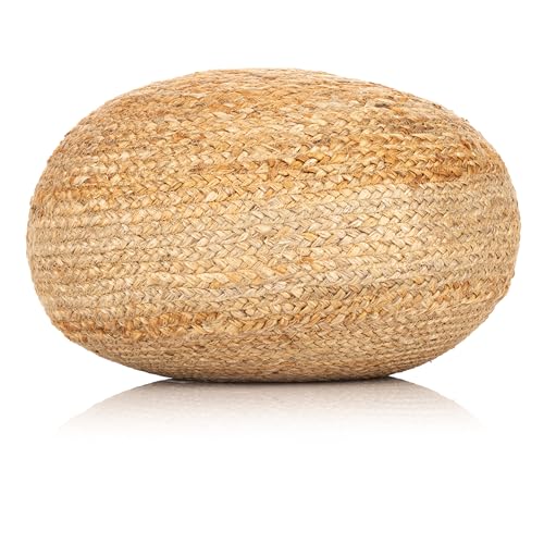 Decor Therapy Round Pouf Ottoman Footrest, Natural Jute Woven, Boho Pouf, Bohemian Style Casual Seating for Living Room, Bedroom, Patio Decor 19"x 19"x 10.5"