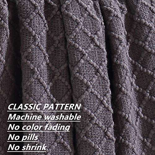 CREVENT Knitted Decorative Throw Blanket for Couch Sofa Chair Bed, Soft Breathable Lightweight for Spring Summer (50''X60'' Dark Grey/Black)