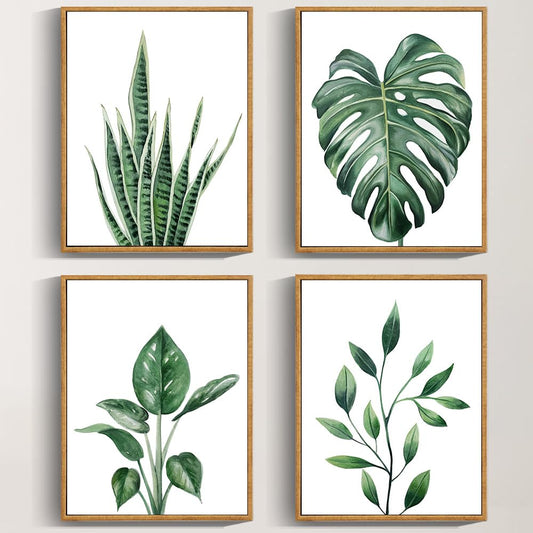 Drsoum Botanical Canvas Framed Wall Art Watercolor Green Leaf Tropical Plant Art Prints Boho Decor for Bedroom Bathroom Kitchen Home Office Decorations 11"x 14"x 4pcs