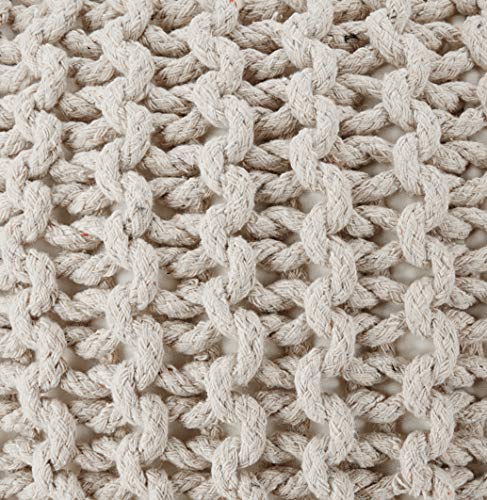 REDEARTH Round Pouf Ottoman - Cable Knitted Boho Poof - Home Décor Cord Pouffe Handmade Circular Footrest for Living Room - Bedroom - Kids Bedroom - 100% Cotton Pouf (18" x 18" x 14") - Ivory