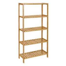 SONGMICS Bamboo Storage Shelf, 5-Tier Shelving Unit, Multifunctional, in The Entryway, Bathroom, Living Room, Balcony, Kitchen, 10.2 x 23.6 x 51.2 Inches, Light Bamboo UBCB35Y