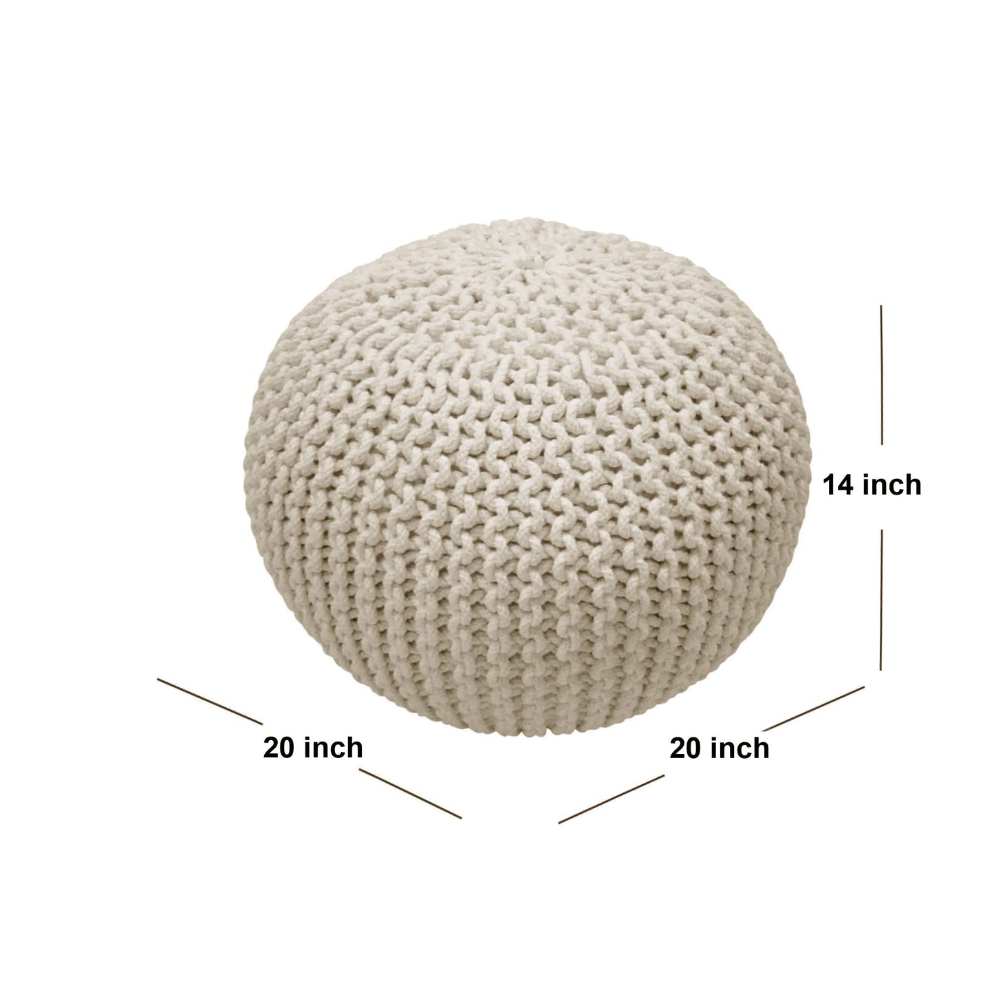 FRELISH DECOR Round Pouf Ottoman Hand Knitted 100% Cotton Pouf Foot Stool - Knitted Bean Bag - Floor Chair for Living Room Bedroom - Foot Rest for Couch (20 Diameter x 14 Height) - Natural