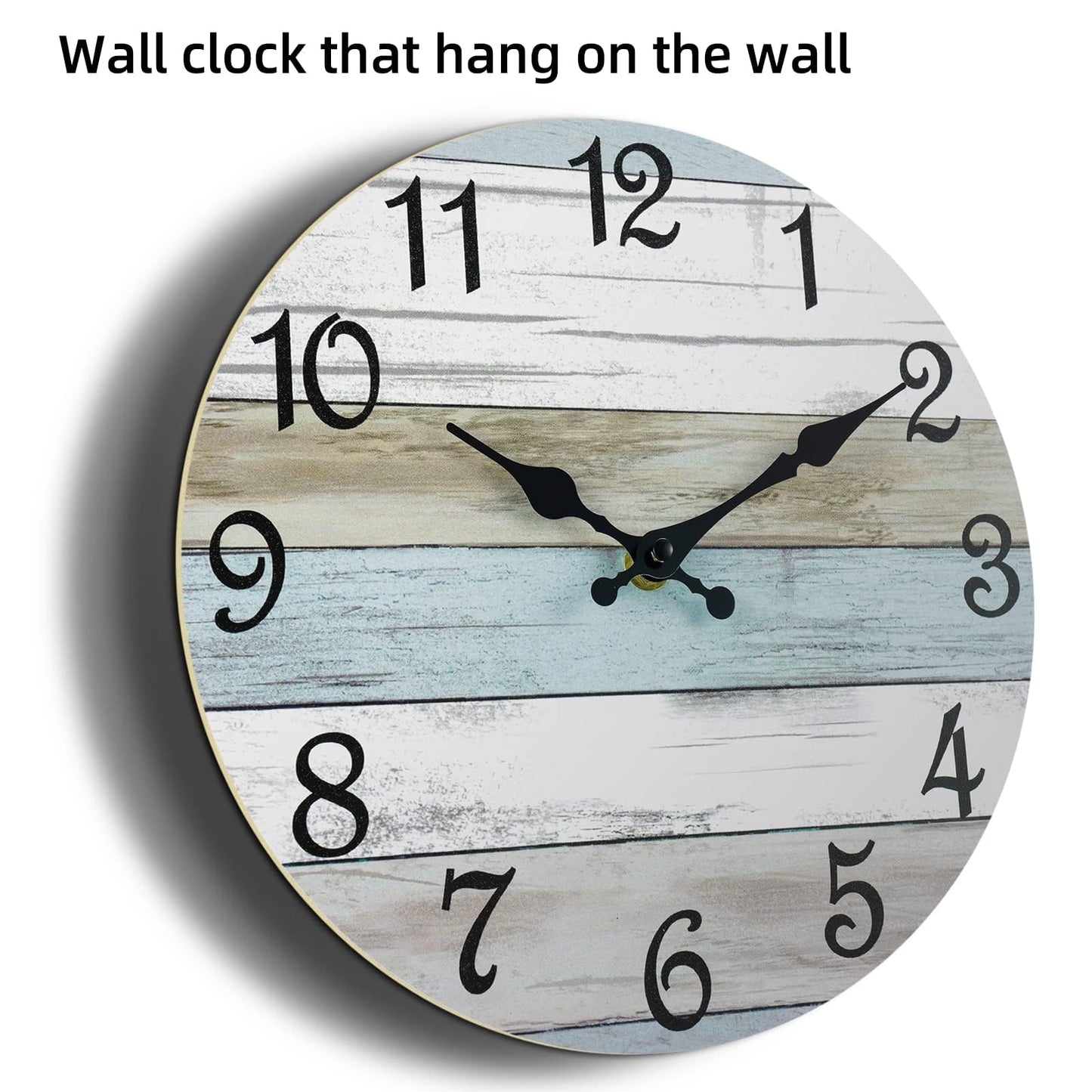 CHYLIN Wall Clock - 18 Inch Silent Non Ticking Wall Clocks Battery Operated, Wooden Rustic Farmhouse Larger Clock Decorative for Living Room, Kitchen (Blue White Brown)