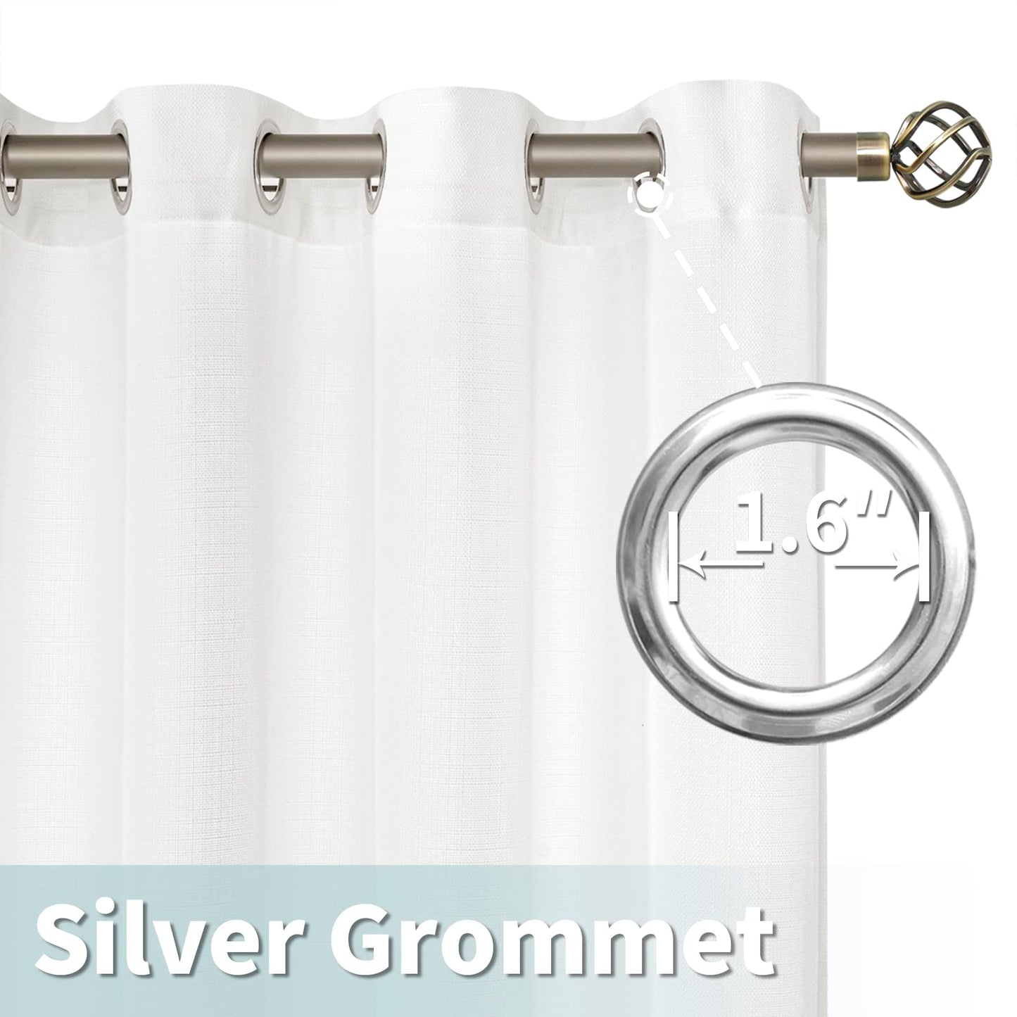 LAMIT White Linen Curtains 84 inch Length 2 Panels, Semi Sheer Light Filtering Privacy Neutral Panels Grommet Faux Linen Textured Opaque Drapes for Bedroom/Living Room, 52 x 84 Inch