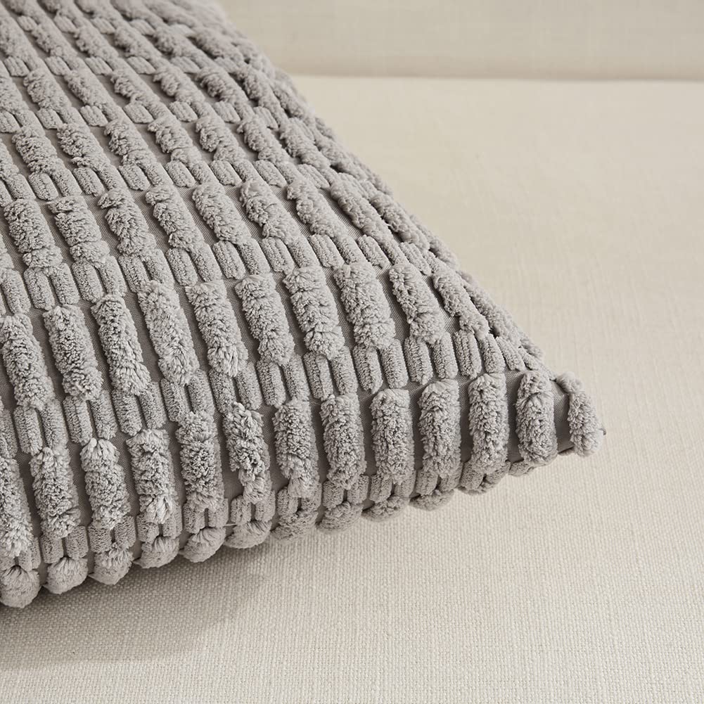 Fancy Homi 4 Packs Grey Decorative Throw Pillow Covers 18x18 Inch for Living Room Couch Bed, Rustic Modern Farmhouse Boho Home Decor, Soft Plush Corduroy Cute Accent Square Gray Cushion Case 45x45 cm