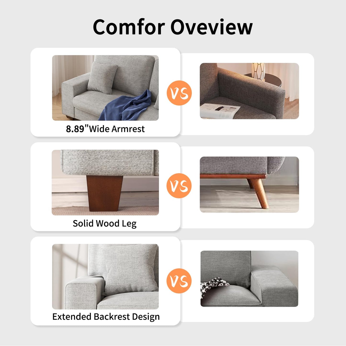 DOPEDIO Modern Loveseat Sofa for Living Room,Chenille Recliner, Removable Cover, Spring Cushions, Solid Wood Frame, Easy Assembly for Small Spaces (71.25inch，Light Gray)