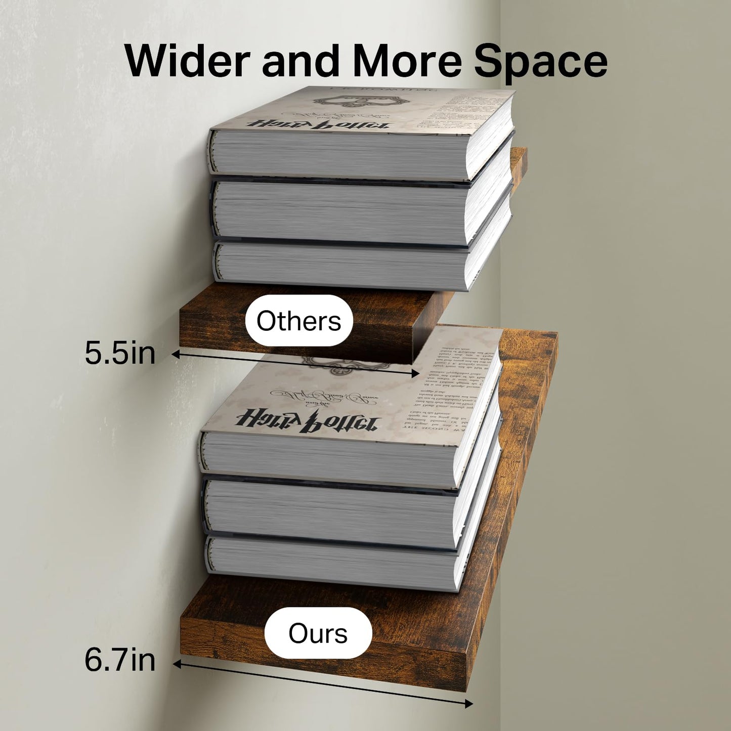 BAYKA Floating Shelves for Wall, 22.5 inches Wall Mounted Rustic Wood Shelves for Bathroom, Bedroom, Living Room, Floating Shelves for Books/Storage/Decor(Rustic Brown,Set of 3)