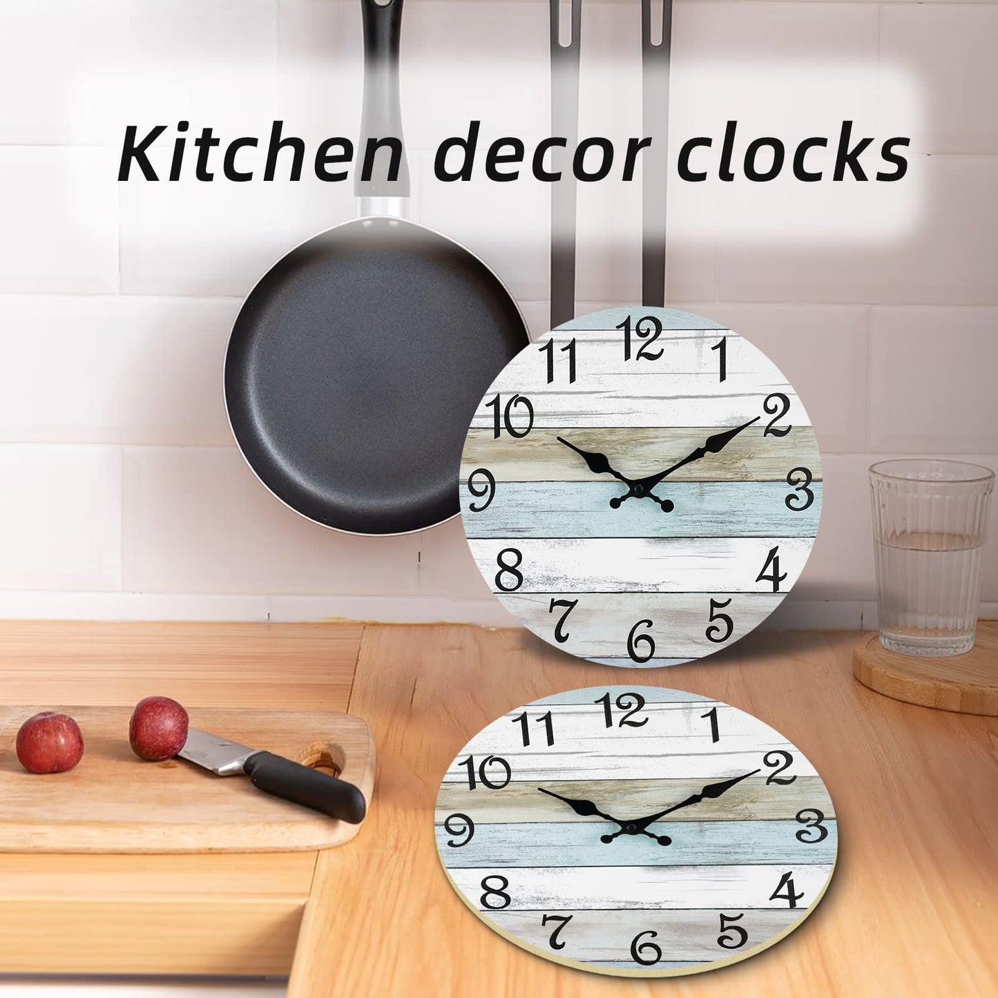 CHYLIN Wall Clock - 18 Inch Silent Non Ticking Wall Clocks Battery Operated, Wooden Rustic Farmhouse Larger Clock Decorative for Living Room, Kitchen (Blue White Brown)