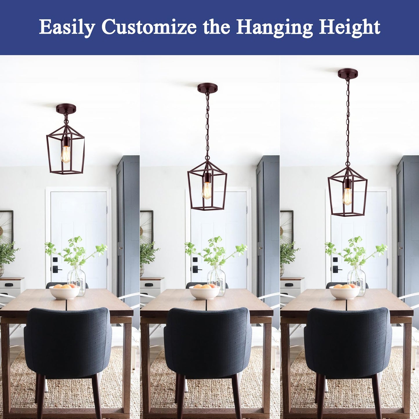Sheetea 2-Pack Farmhouse Pendant Lights Kitchen Island, Pendant Light Fixtures Hanging Lamp for Dining Room, Modern Kitchen Pendant Lighting Over Island, Metal Cage Design, Brown