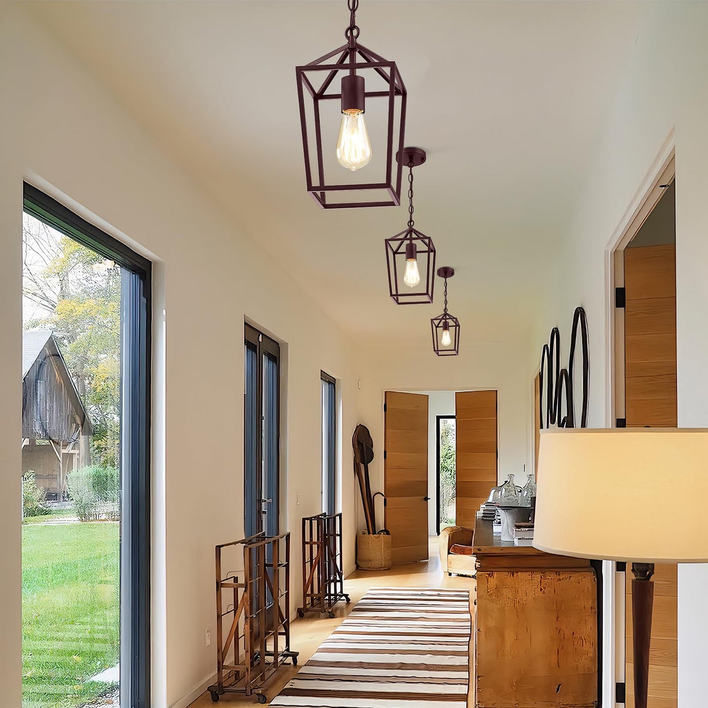 Sheetea 2-Pack Farmhouse Pendant Lights Kitchen Island, Pendant Light Fixtures Hanging Lamp for Dining Room, Modern Kitchen Pendant Lighting Over Island, Metal Cage Design, Brown