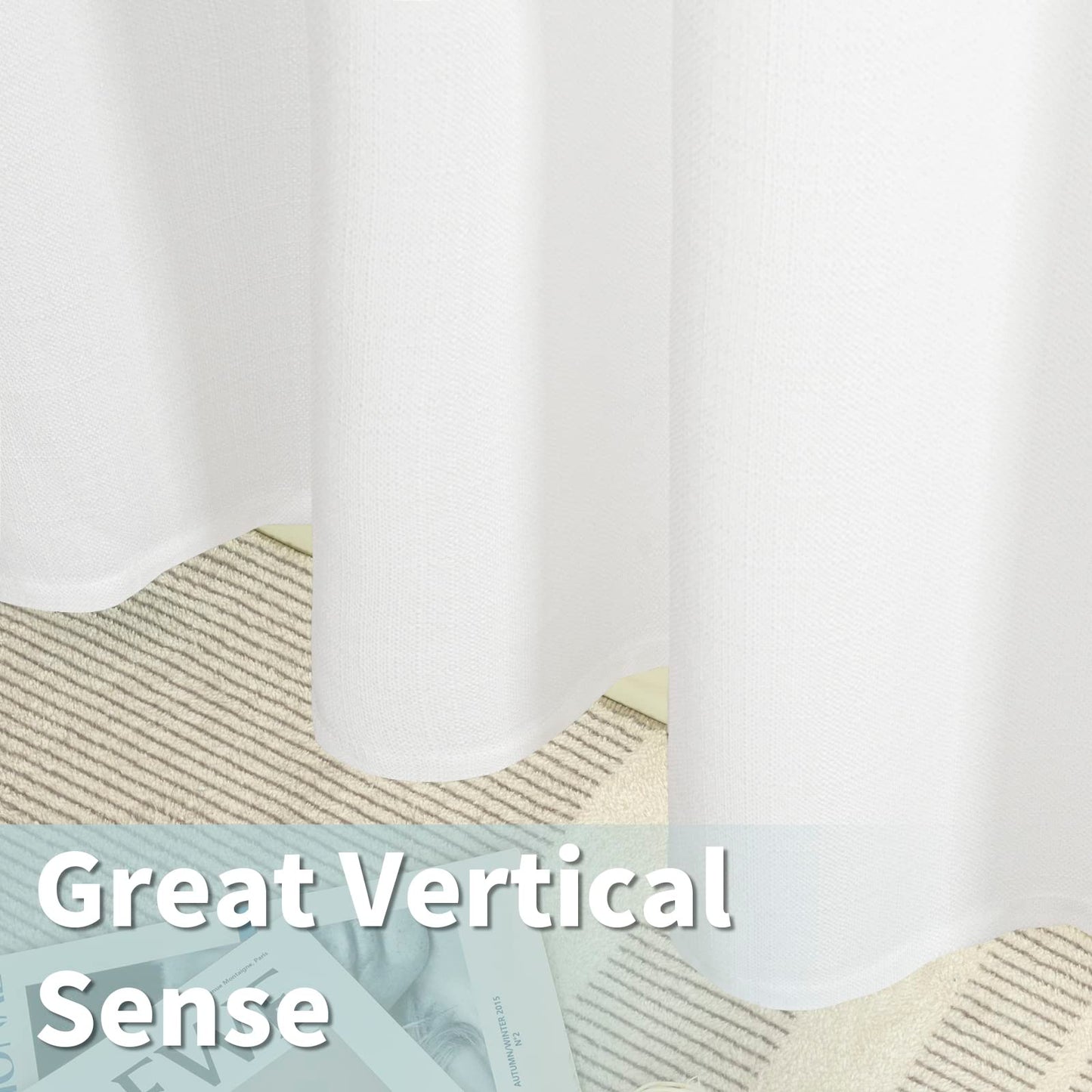 LAMIT White Linen Curtains 84 inch Length 2 Panels, Semi Sheer Light Filtering Privacy Neutral Panels Grommet Faux Linen Textured Opaque Drapes for Bedroom/Living Room, 52 x 84 Inch
