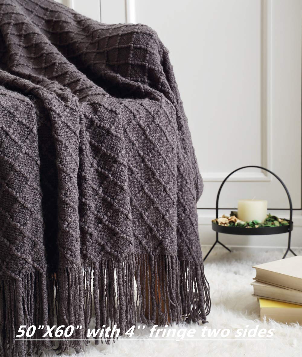 CREVENT Knitted Decorative Throw Blanket for Couch Sofa Chair Bed, Soft Breathable Lightweight for Spring Summer (50''X60'' Dark Grey/Black)