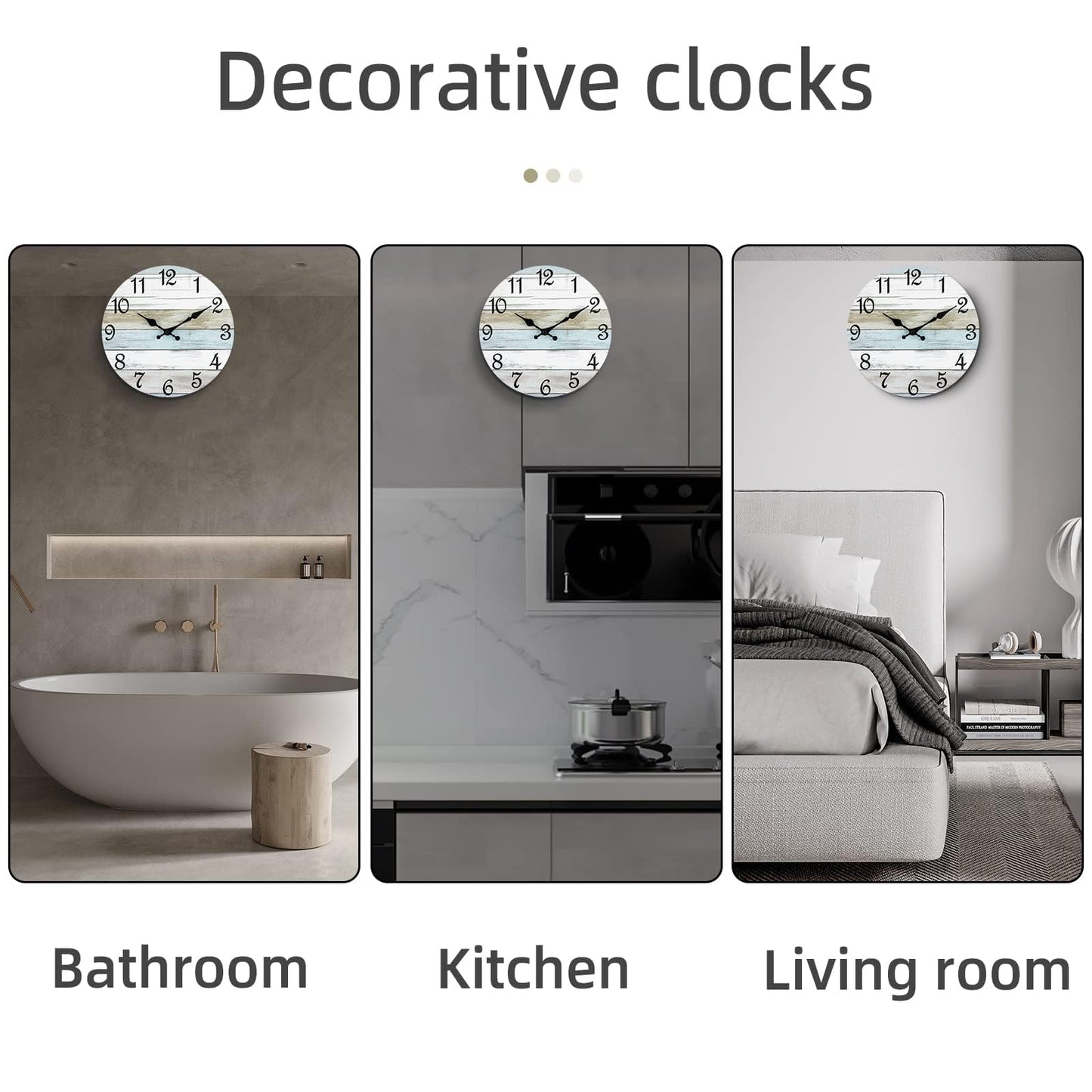 CHYLIN Wall Clock - 18 Inch Silent Non Ticking Wall Clocks Battery Operated, Wooden Rustic Farmhouse Larger Clock Decorative for Living Room, Kitchen (Blue White Brown)