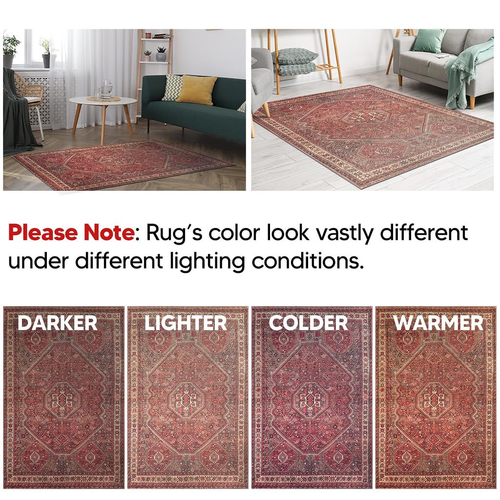 Keen Home Design 4x6 Rug - Machine Washable Area Rug with Non-Slip Backing, Ideal for Living Room, Dining Room, Bedroom - Vintage, Easy Clean, Durable, Low Pile Rug - (4' x 6')