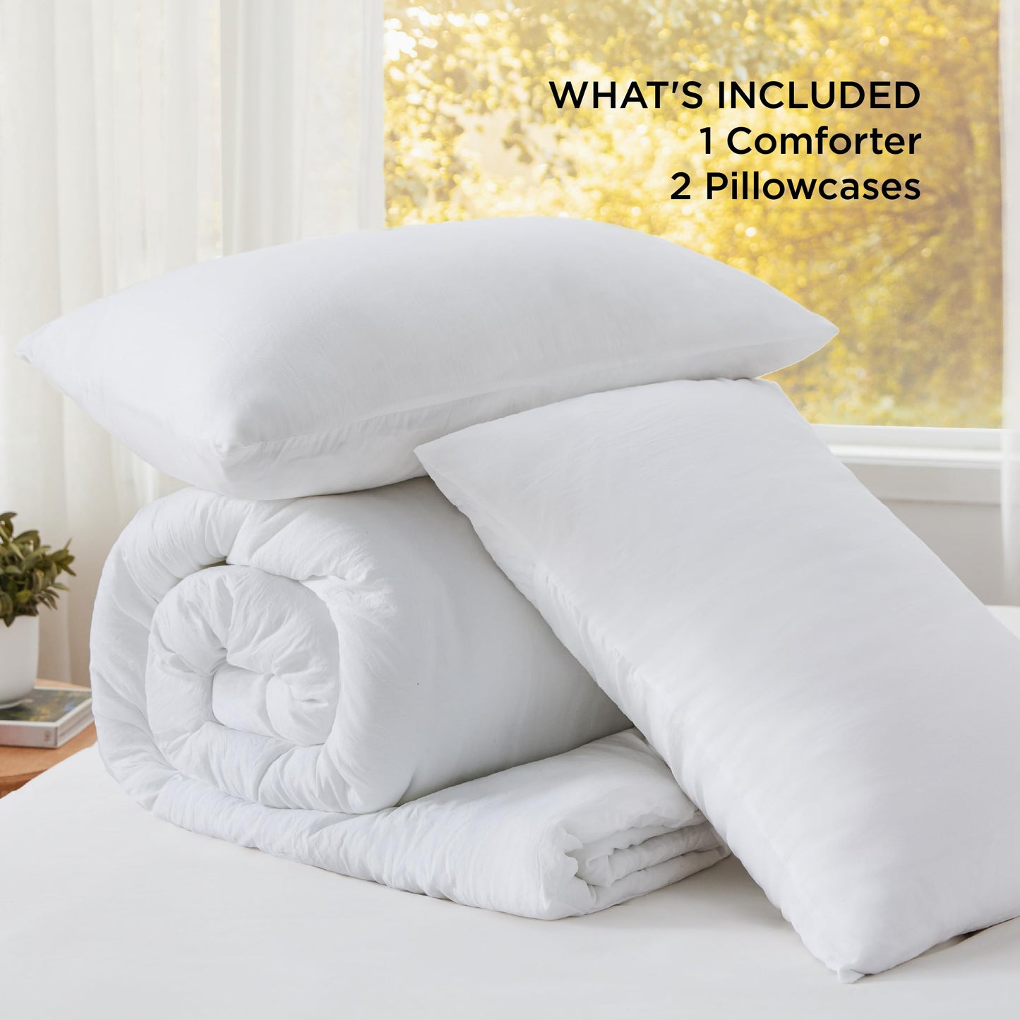 Bedsure Queen Size Comforter Set, White Soft Prewashed Bedding for All Seasons, 3 Pieces GentleSoft™ Warm Down Alternative Bed Set, 1 Lightweight Comforter (90"x90") and 2 Pillowcases (20"x26")