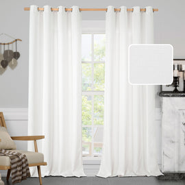 LAMIT White Linen Curtains 84 inch Length 2 Panels, Semi Sheer Light Filtering Privacy Neutral Panels Grommet Faux Linen Textured Opaque Drapes for Bedroom/Living Room, 52 x 84 Inch