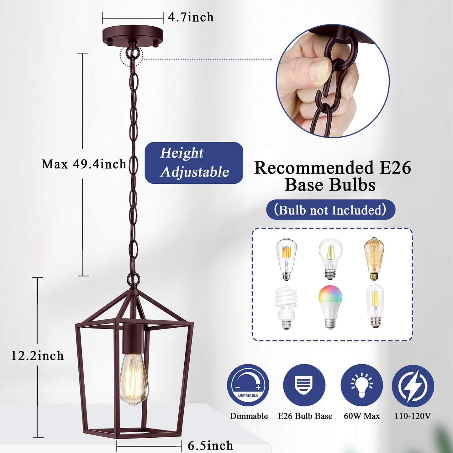 Sheetea 2-Pack Farmhouse Pendant Lights Kitchen Island, Pendant Light Fixtures Hanging Lamp for Dining Room, Modern Kitchen Pendant Lighting Over Island, Metal Cage Design, Brown
