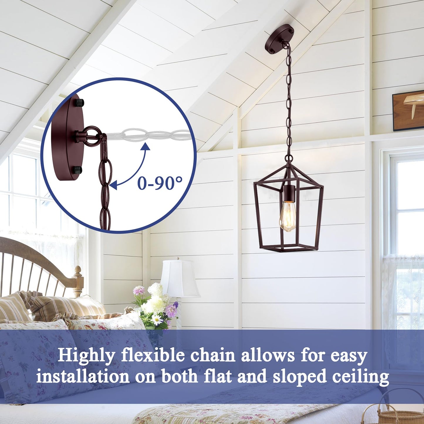 Sheetea 2-Pack Farmhouse Pendant Lights Kitchen Island, Pendant Light Fixtures Hanging Lamp for Dining Room, Modern Kitchen Pendant Lighting Over Island, Metal Cage Design, Brown