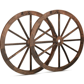 2 Pcs Wagon Wheel Decor Wooden Western Cowboy Party Decorations Vintage Rustic Wagon Wheel Wood Cartwheel Decor for Bar Garage Indoor Outdoor (Brown,18 Inch)