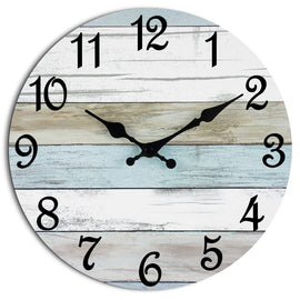 CHYLIN Wall Clock - 18 Inch Silent Non Ticking Wall Clocks Battery Operated, Wooden Rustic Farmhouse Larger Clock Decorative for Living Room, Kitchen (Blue White Brown)