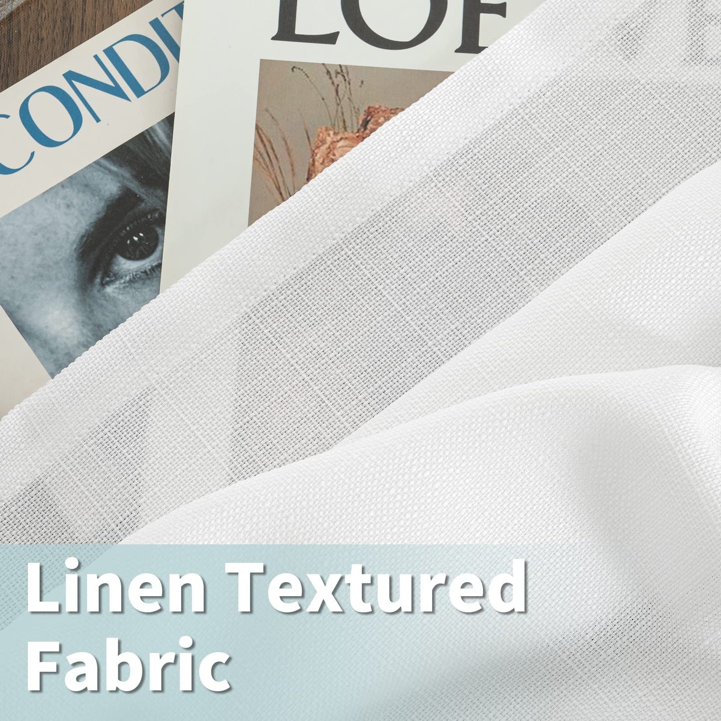 LAMIT White Linen Curtains 84 inch Length 2 Panels, Semi Sheer Light Filtering Privacy Neutral Panels Grommet Faux Linen Textured Opaque Drapes for Bedroom/Living Room, 52 x 84 Inch