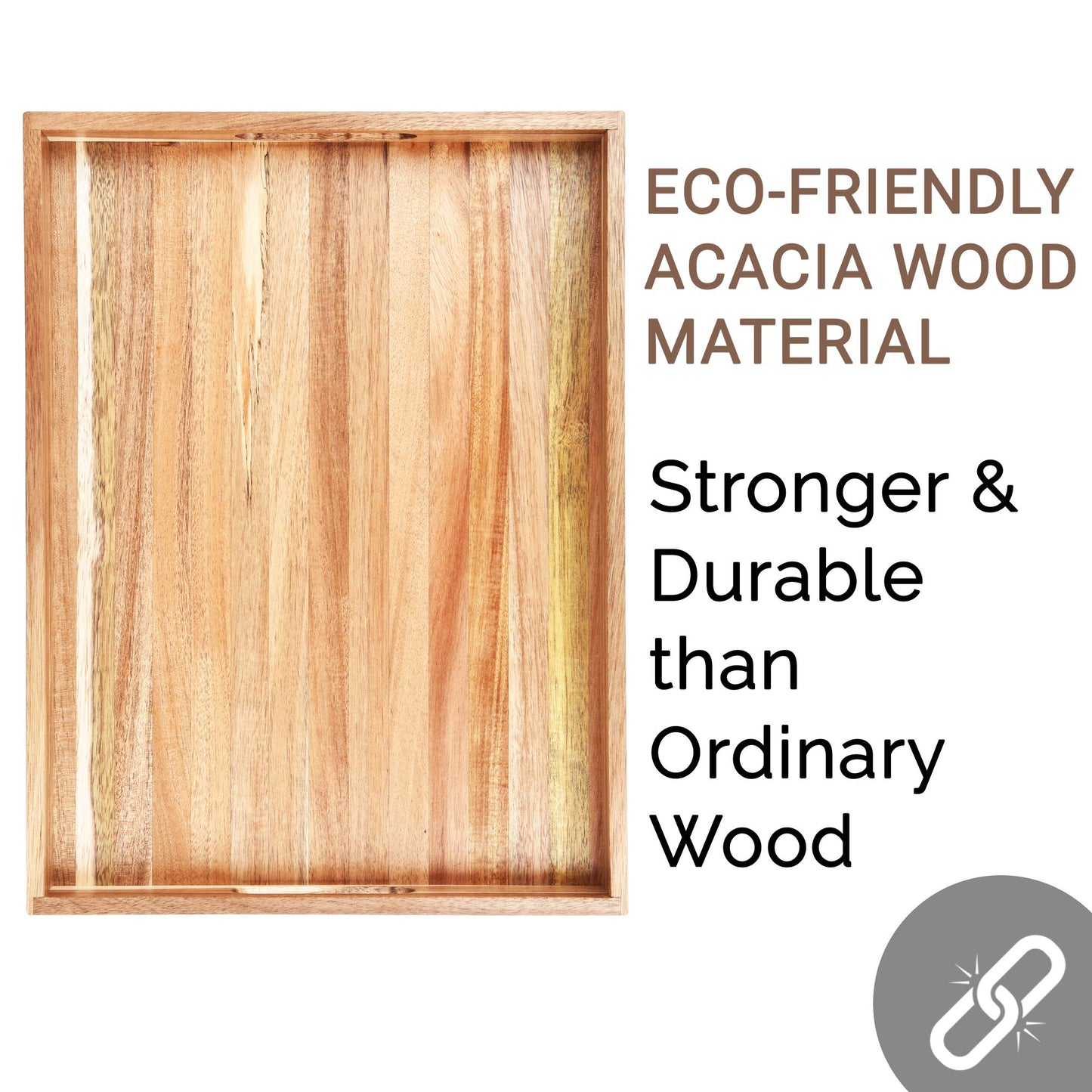 Acacia Wood Serving Tray with Handles Set of 2 – Decorative Serving Trays Platter for Breakfast in Bed, Lunch, Dinner, Patio, Ottoman, Coffee Table, BBQ, Party –Great for Lap &Couch