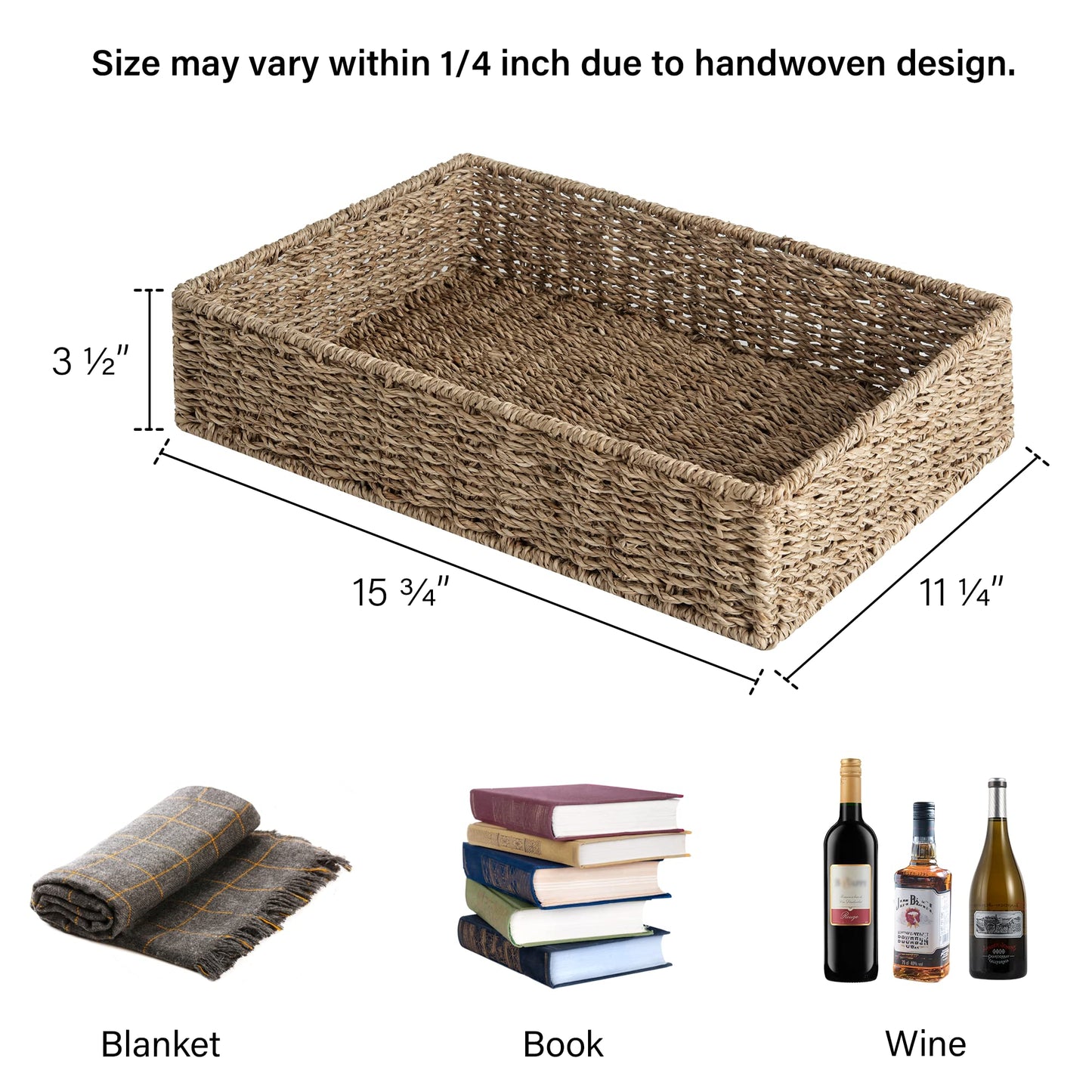StorageWorks Large Seagrass Tray for Bathroom, Seagrass Storage Baskets for Shelves, Handwoven Natural Wicker Baskets for Organizing, 2-Pack