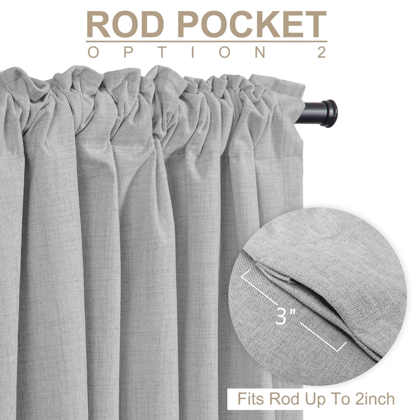 100% Blackout Shield Linen Blackout Curtains for Bedroom 84 Inches Long, Back Tab/Rod Pocket Living Room Drapes, Thermal Insulated Blackout Curtains 2 Panels Set, 50" W x 84" L, Grey