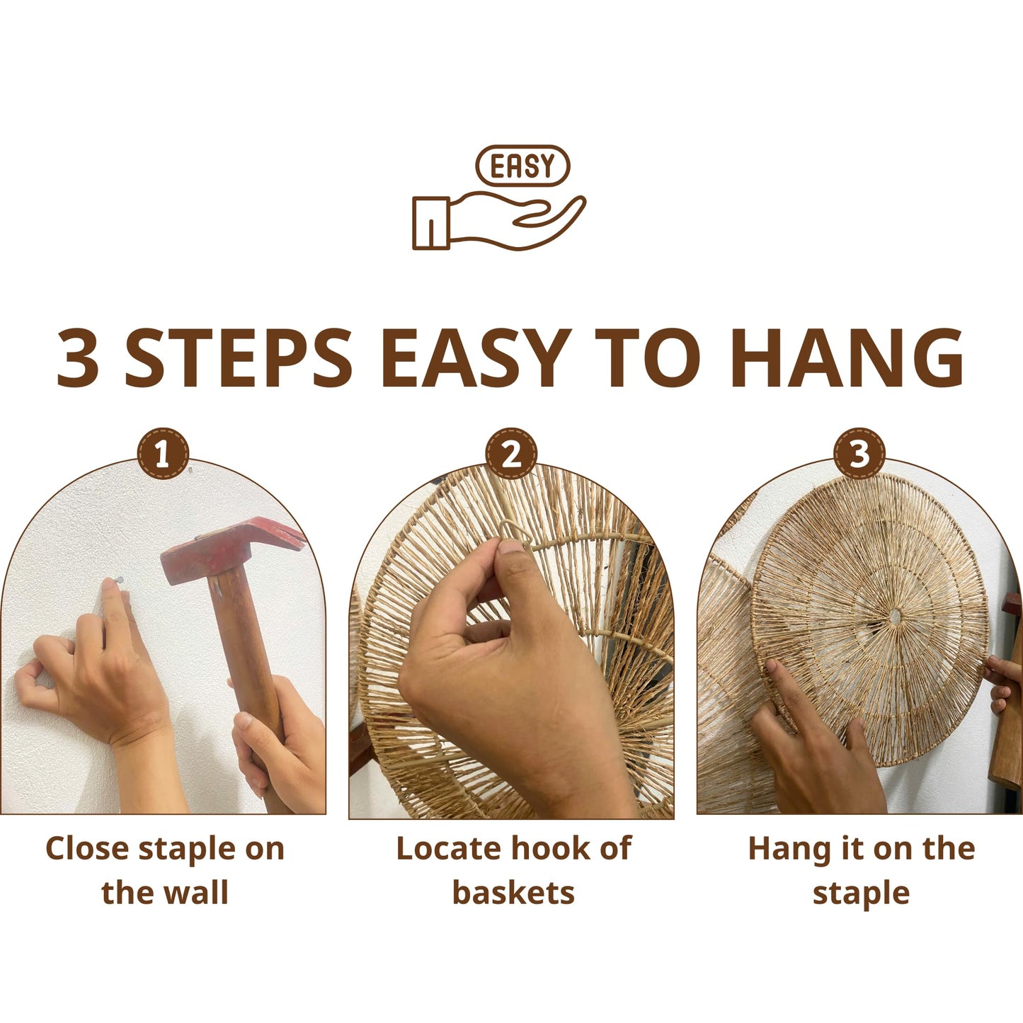 ChumDecor 21.6 inch Wicker Wall Decor Set – Boho Wall Basket Decor with Jute Rope, Large Circle Wall Baskets, Natural Woven Wall Art for Living Room Bedroom, Decorative Seagrass Wall Hanging