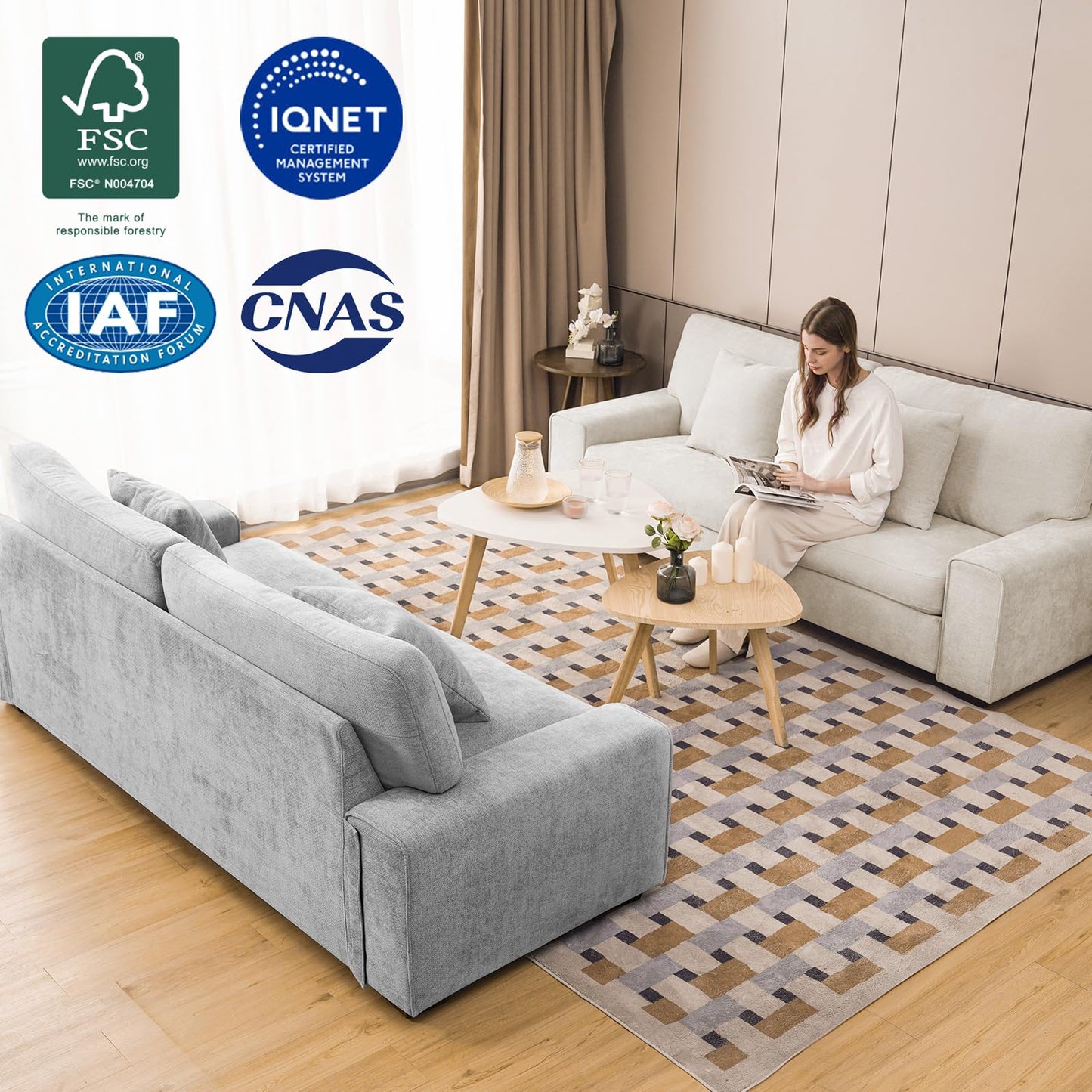 DOPEDIO Modern Loveseat Sofa for Living Room,Chenille Recliner, Removable Cover, Spring Cushions, Solid Wood Frame, Easy Assembly for Small Spaces (71.25inch，Light Gray)