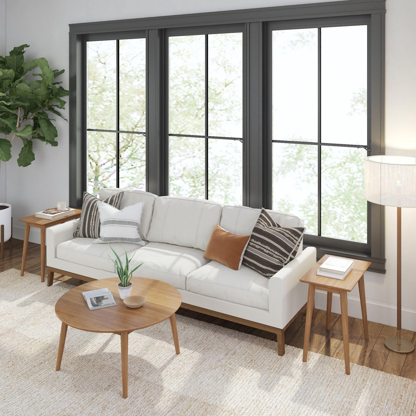 Plank+Beam Mid Century Modern Coffee Table, 36 Inch Wood Coffee Tables for Living Room, Round Center Table, Cocktail Table for Small Spaces, Pecan