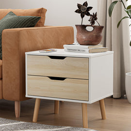 BVIUNTWO White Nightstand with 2 Drawer Dresser for Bedroom,Small White Oak Dresser with Drawers,End Table, Side Table for Bedroom,Living Room, Closet