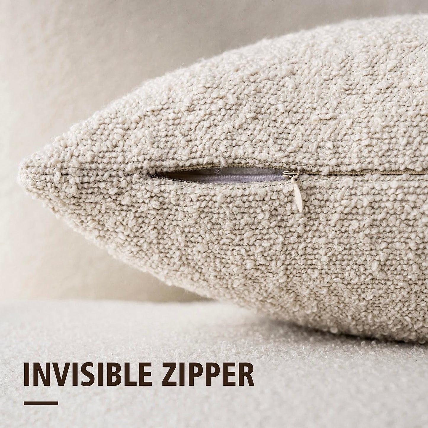 Foindtower Pack of 2, 20 x 20 Inch, Decorative Textured Boucle Throw Pillow Covers Accent Solid Pillow Cases Cozy Soft Couch Cushion Case for Chair Sofa Bedroom Living Room Home Decor, Beige