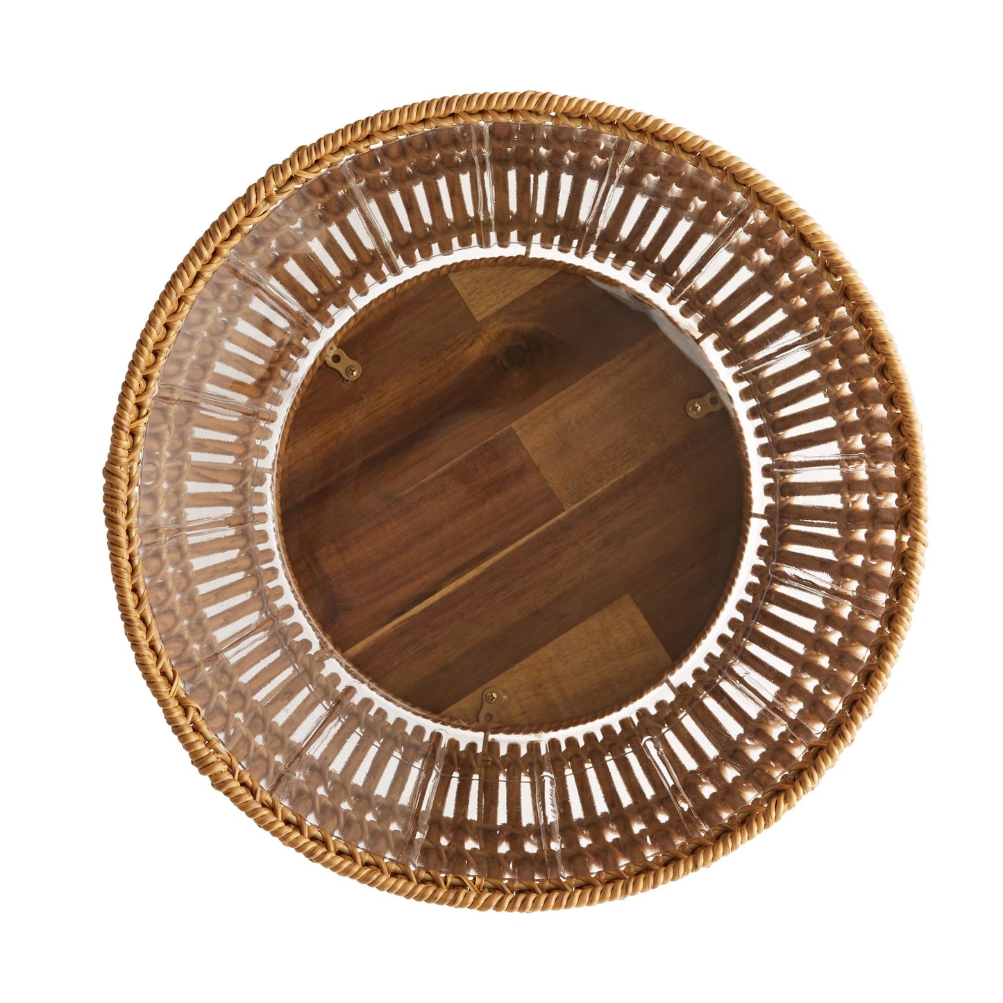 TOPDZHSHI 13 Inch Round Resin Rattan Planter, Indoor Plant Basket Stand with Acacia Wood Legs, Plastic Insert,Boho Orchid Pot Cover, for The Living Room, Dining Room, or sunroom,porches, (Brown)