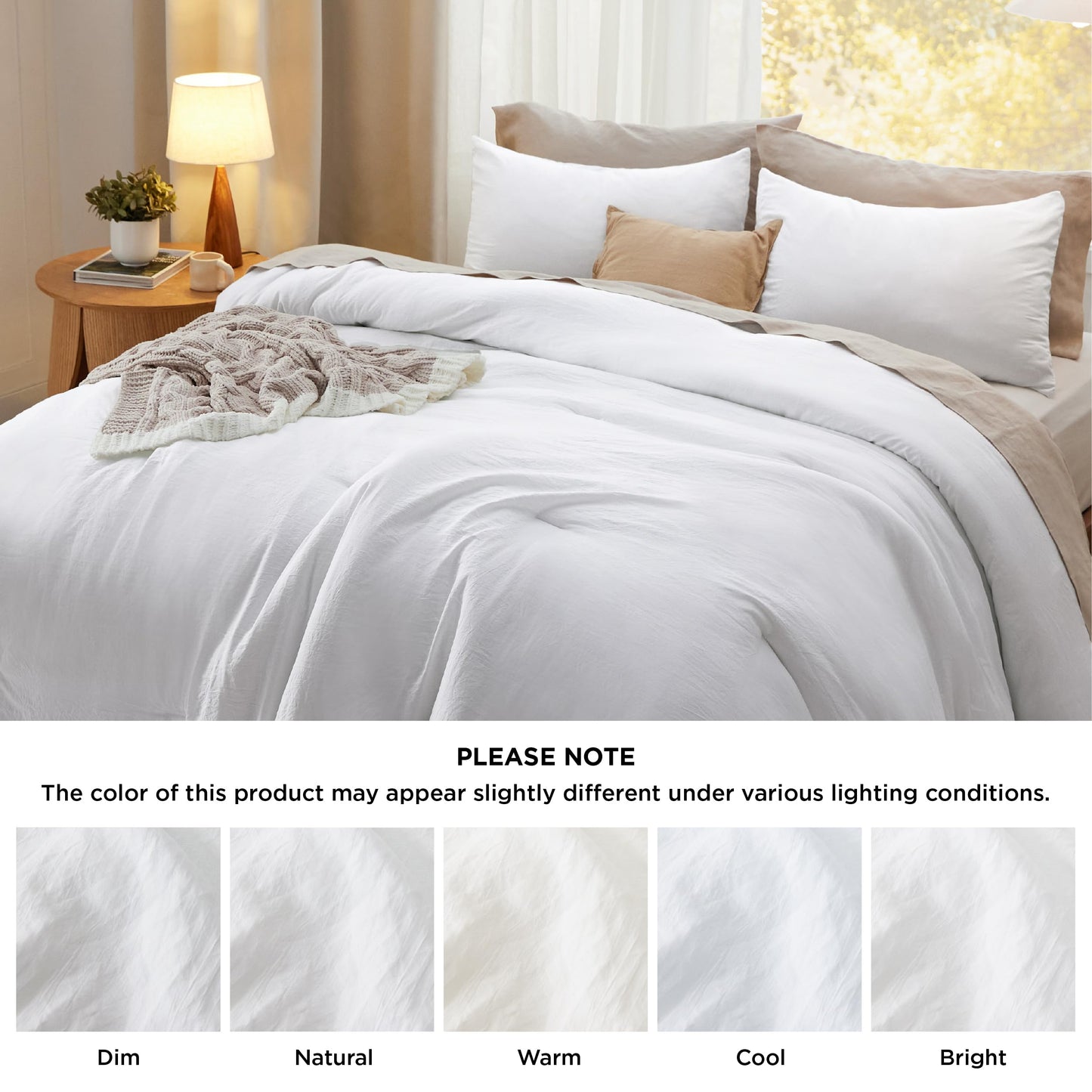 Bedsure Queen Size Comforter Set, White Soft Prewashed Bedding for All Seasons, 3 Pieces GentleSoft™ Warm Down Alternative Bed Set, 1 Lightweight Comforter (90"x90") and 2 Pillowcases (20"x26")