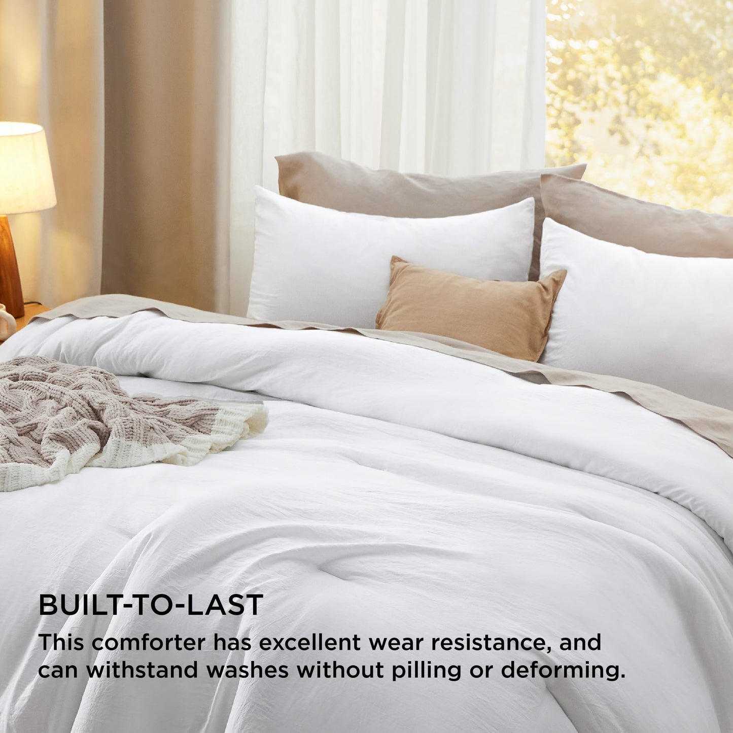 Bedsure Queen Size Comforter Set, White Soft Prewashed Bedding for All Seasons, 3 Pieces GentleSoft™ Warm Down Alternative Bed Set, 1 Lightweight Comforter (90"x90") and 2 Pillowcases (20"x26")