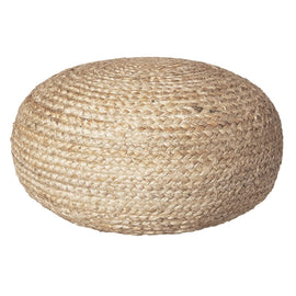 Decor Therapy Round Pouf Ottoman Footrest, Natural Jute Woven, Boho Pouf, Bohemian Style Casual Seating for Living Room, Bedroom, Patio Decor 19"x 19"x 10.5"