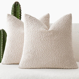 Foindtower Pack of 2, 20 x 20 Inch, Decorative Textured Boucle Throw Pillow Covers Accent Solid Pillow Cases Cozy Soft Couch Cushion Case for Chair Sofa Bedroom Living Room Home Decor, Beige