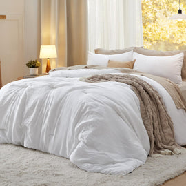 Bedsure Queen Size Comforter Set, White Soft Prewashed Bedding for All Seasons, 3 Pieces GentleSoft™ Warm Down Alternative Bed Set, 1 Lightweight Comforter (90"x90") and 2 Pillowcases (20"x26")