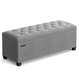 SONGMICS Storage Ottoman Bench, Foot Rest with Legs, 15.7 x 43.3 x 15.7 Inches, End of Bed Bench, Storage Chest, Load up to 660 lb, for Living Room, Bedroom, Entryway, Light Gray ULSF088G02