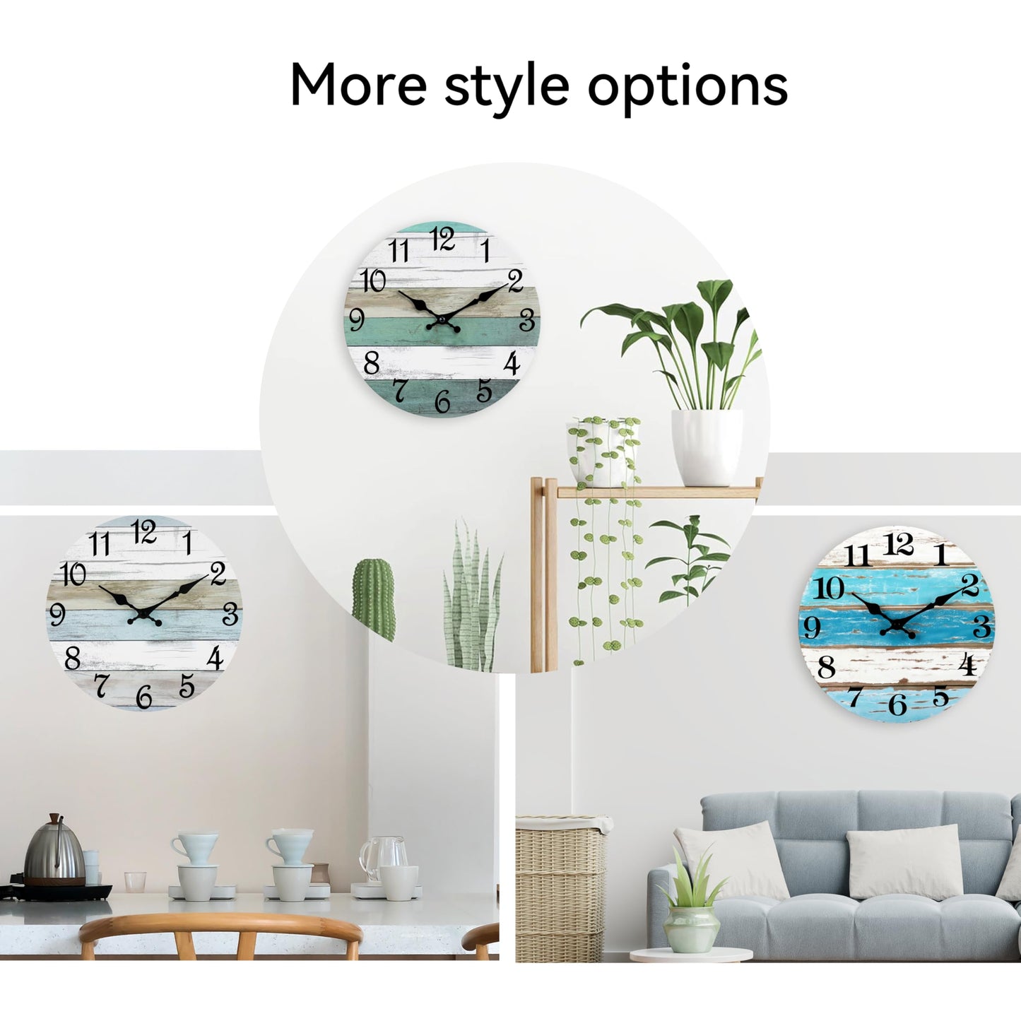 CHYLIN Wall Clock - 18 Inch Silent Non Ticking Wall Clocks Battery Operated, Wooden Rustic Farmhouse Larger Clock Decorative for Living Room, Kitchen (Blue White Brown)
