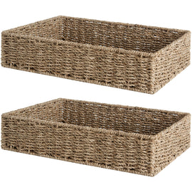 StorageWorks Large Seagrass Tray for Bathroom, Seagrass Storage Baskets for Shelves, Handwoven Natural Wicker Baskets for Organizing, 2-Pack