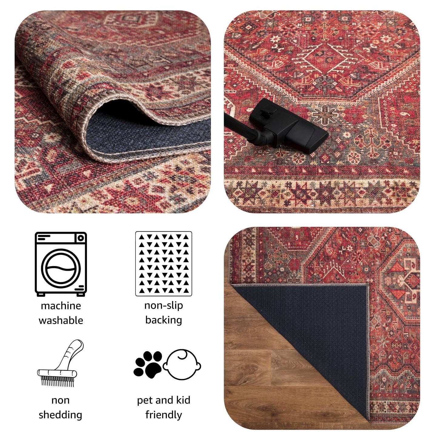 Keen Home Design 4x6 Rug - Machine Washable Area Rug with Non-Slip Backing, Ideal for Living Room, Dining Room, Bedroom - Vintage, Easy Clean, Durable, Low Pile Rug - (4' x 6')