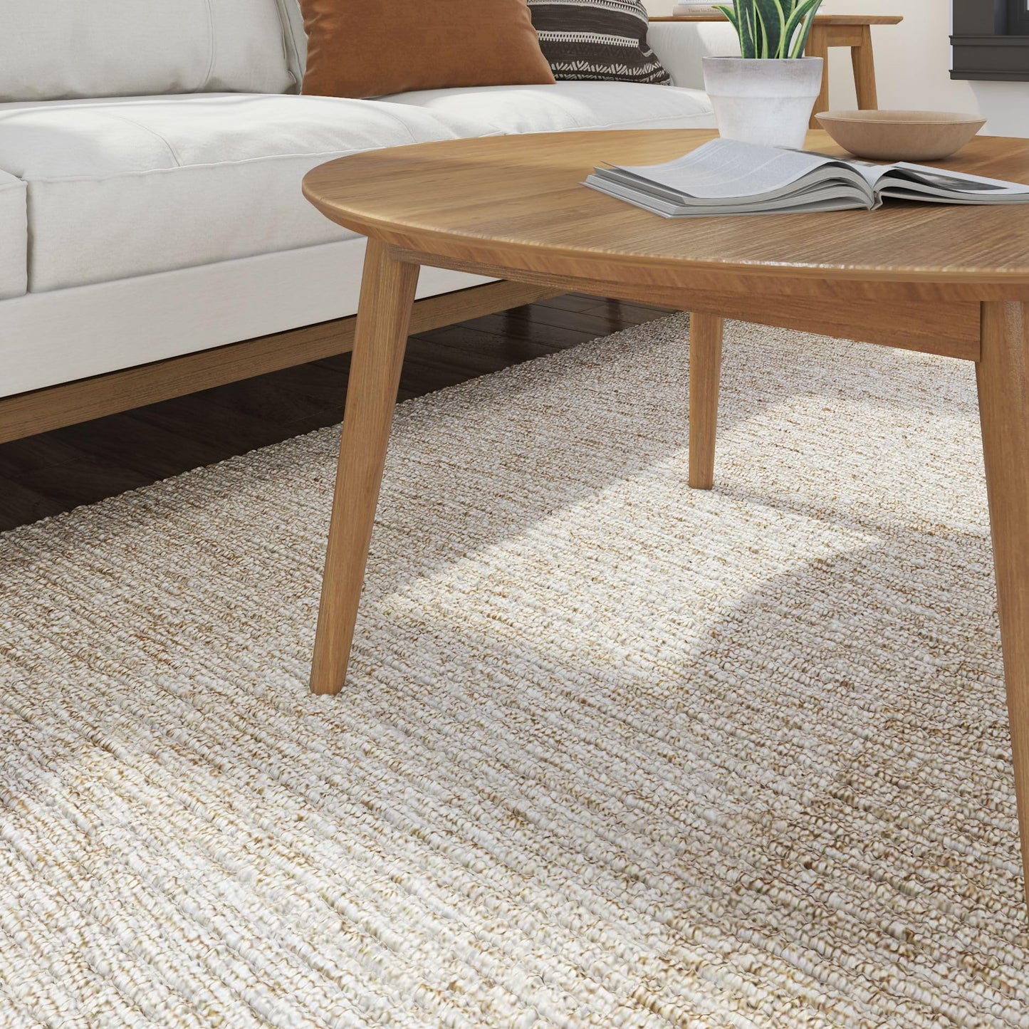 Plank+Beam Mid Century Modern Coffee Table, 36 Inch Wood Coffee Tables for Living Room, Round Center Table, Cocktail Table for Small Spaces, Pecan